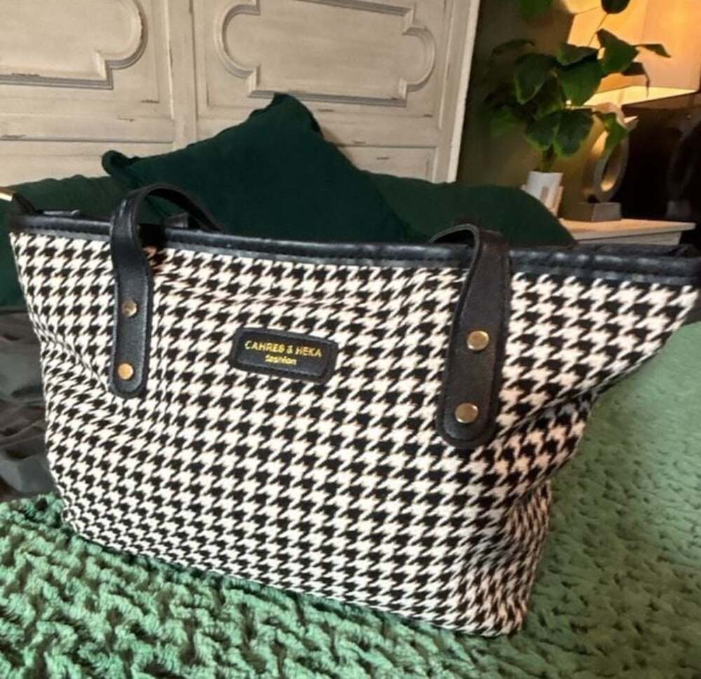 CAHRES & HEKA Fashion Houndstooth Canvas Tote Bag